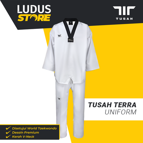 Tusah Terra Uniform Dobok Sparring Black V-Neck Seragam Taekwondo